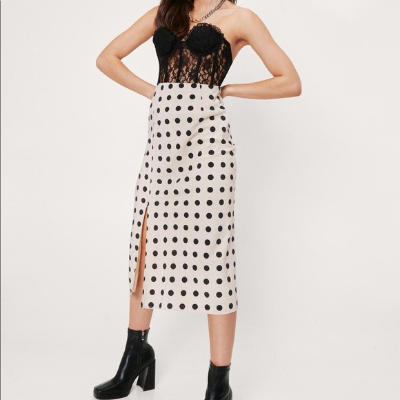 Polka Dot Split Front High Waisted Midi Sk… - Picture 3 of 5
